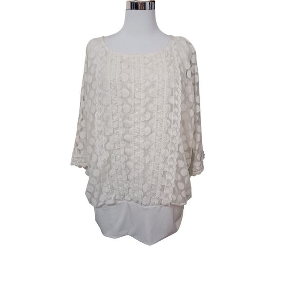 Alfani Top Blouse Stretchy Plus 2X Cream Lacey Blousy Cottage Boho Career Travel - Picture 6 of 11